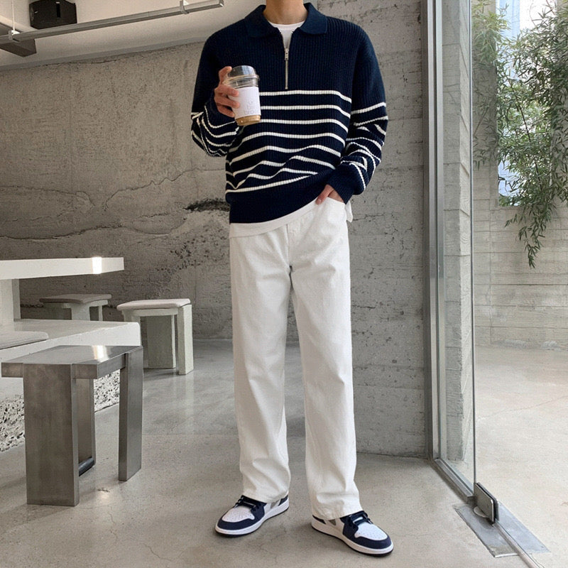 ANYANG Striped Half-Zip Sweater