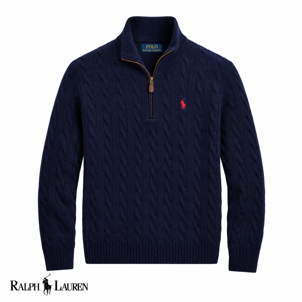 RL Zip Cable-Knit Wool Knit Sweater