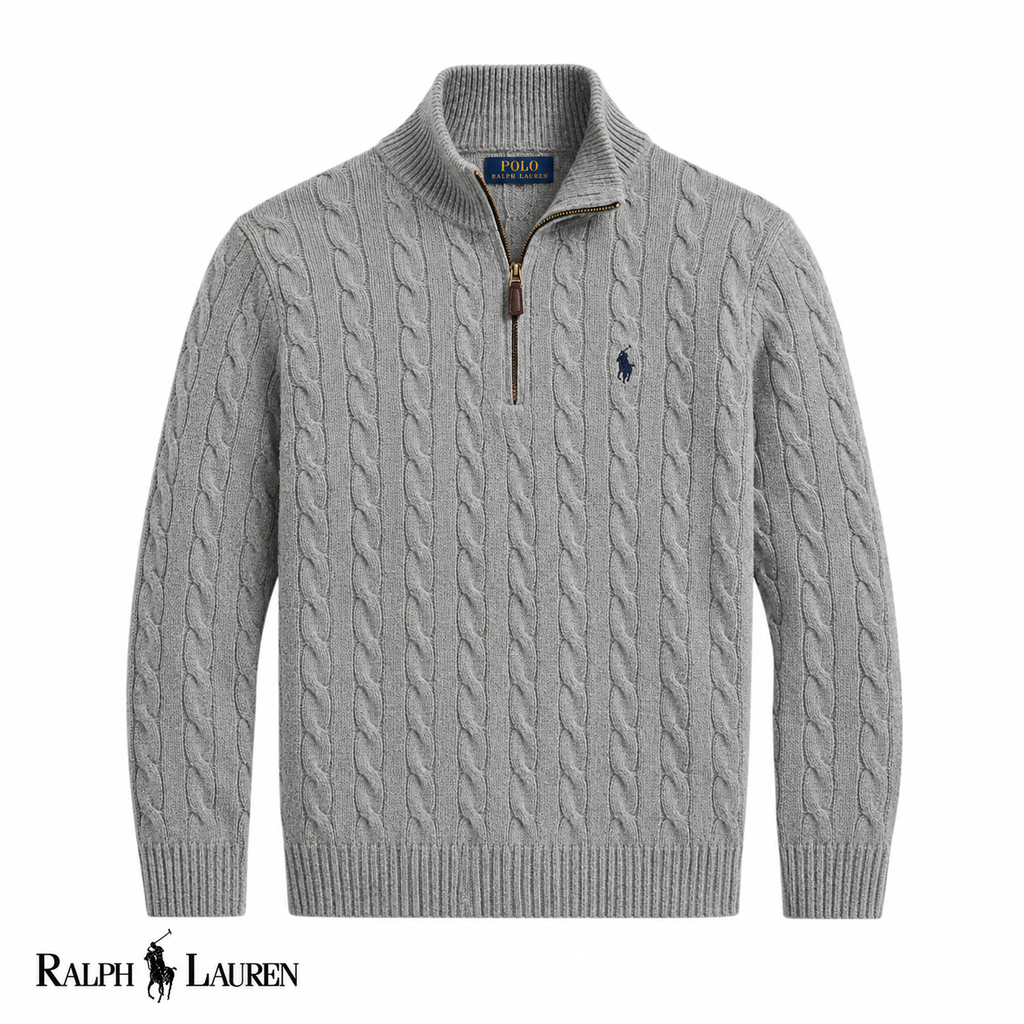 RL Zip Cable-Knit Wool Knit Sweater