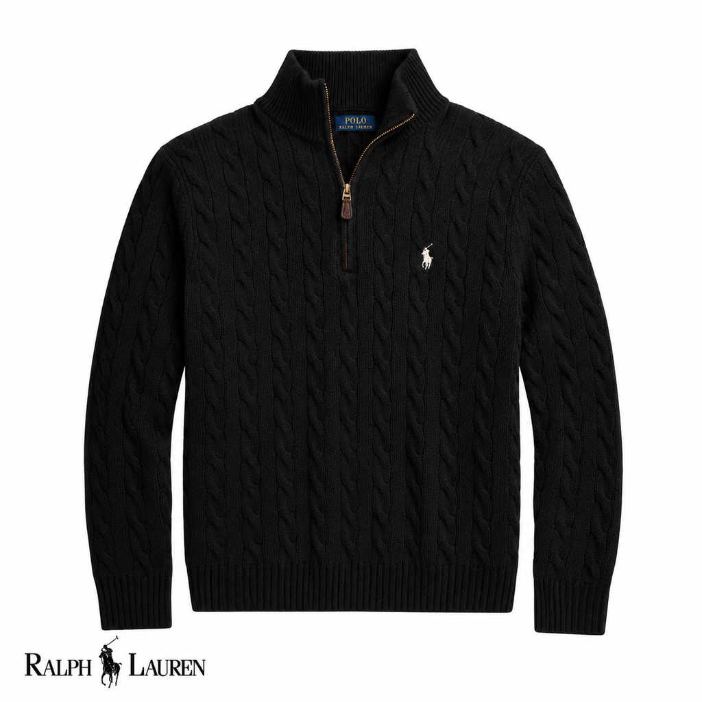 RL Zip Cable-Knit Wool Knit Sweater