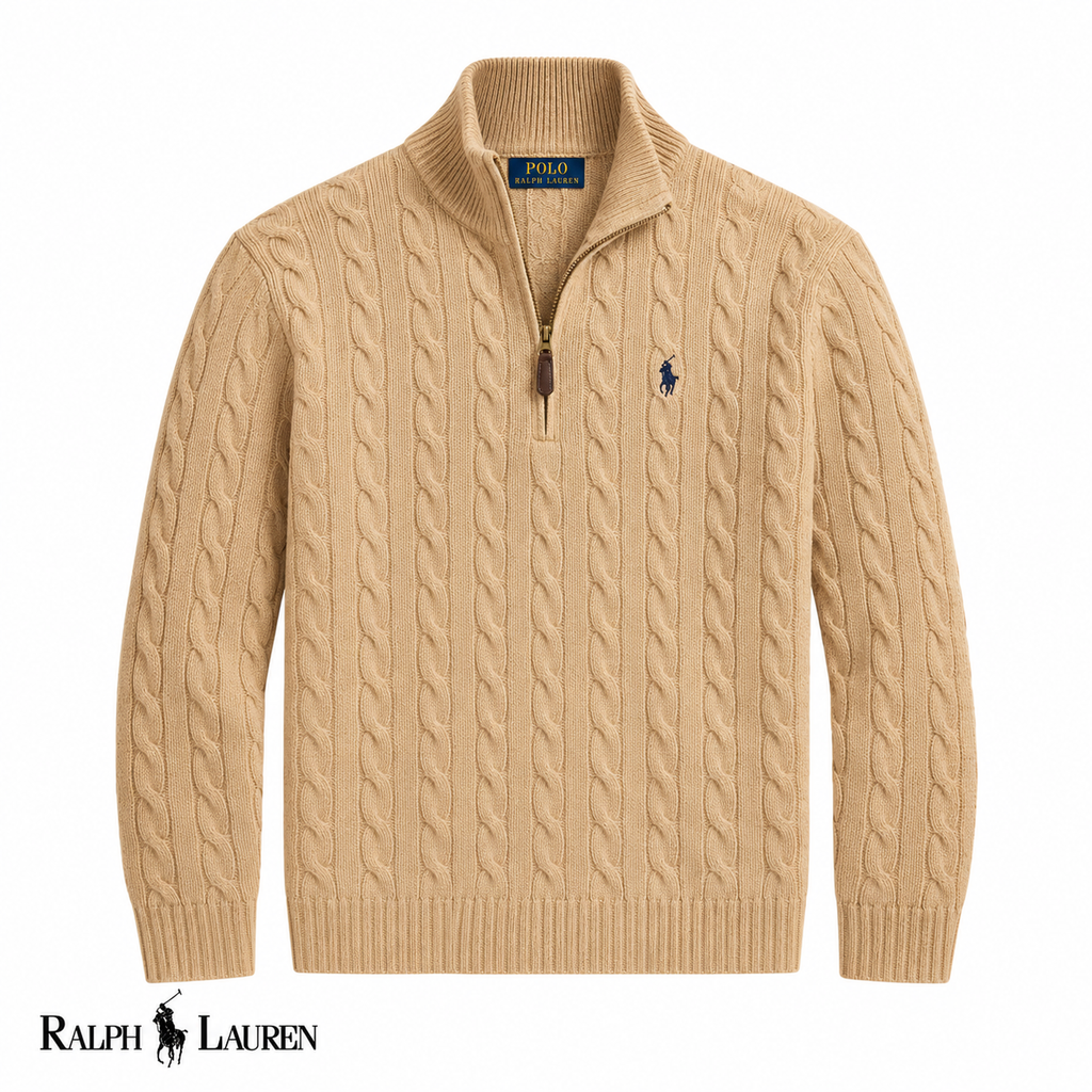 RL Zip Cable-Knit Wool Knit Sweater