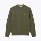 LC Cable Knit Carded Wool Crew Neck Sweater