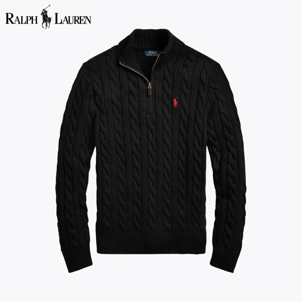 RL Chunky Cable-Knit Cotton Quarter-Zip Pullover