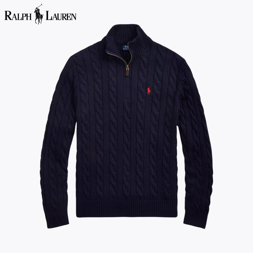 RL Chunky Cable-Knit Cotton Quarter-Zip Pullover