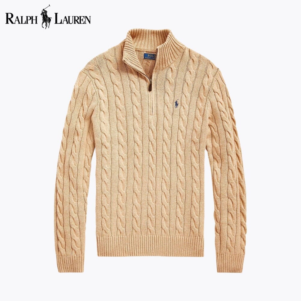 RL Chunky Cable-Knit Cotton Quarter-Zip Pullover