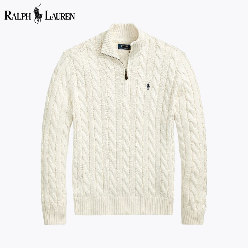 RL Chunky Cable-Knit Cotton Quarter-Zip Pullover